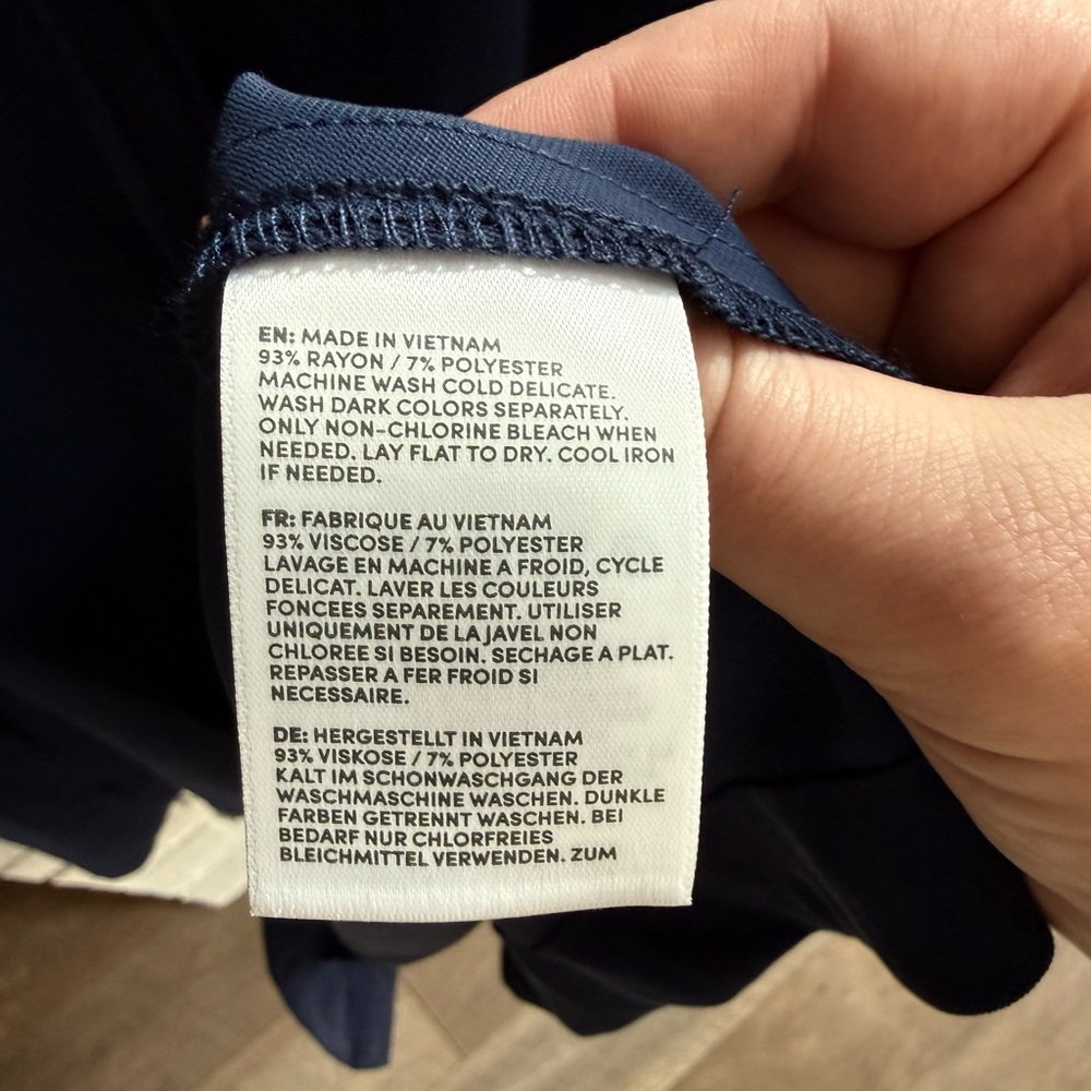 NWT Lands’ End Navy Button Front Midi Dress‎ Tie Waist Puff Sleeve Classic - Picture 11 of 13